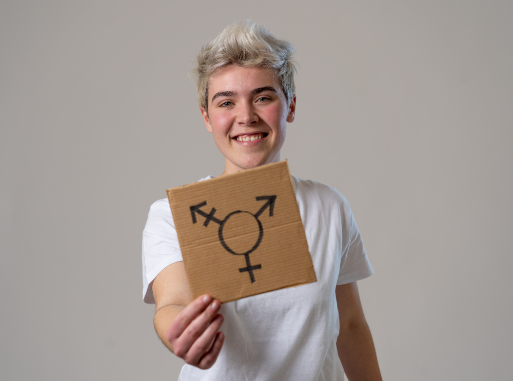 Picture of person holding transgender sign